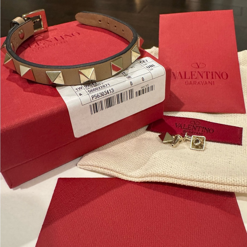 Valentino Tan Bracelet with Gold Studs